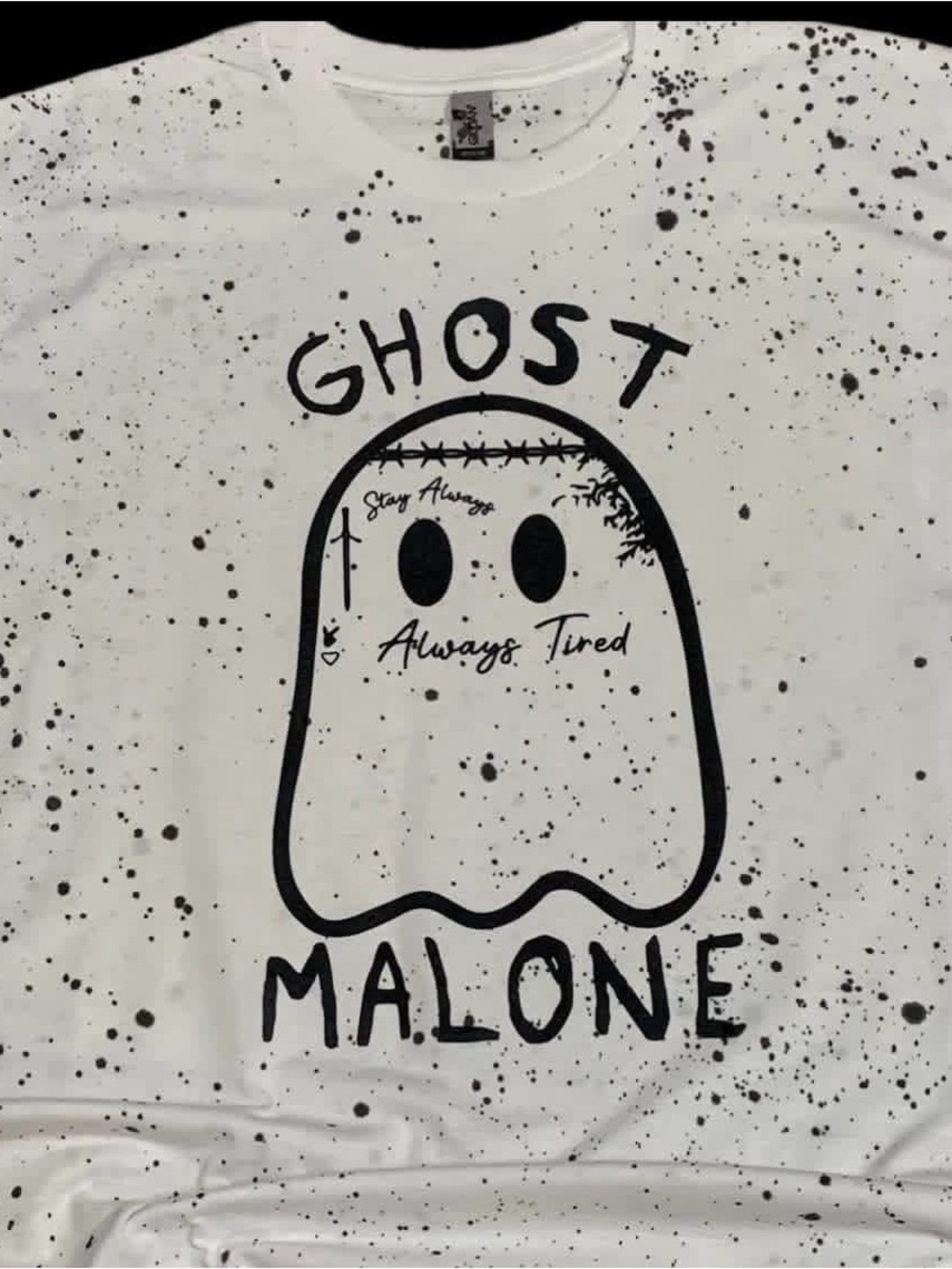 White Shirt with black splatter paint Ghost Malone
